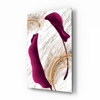 Burgundy Leaves Glass Wall Art botanical design