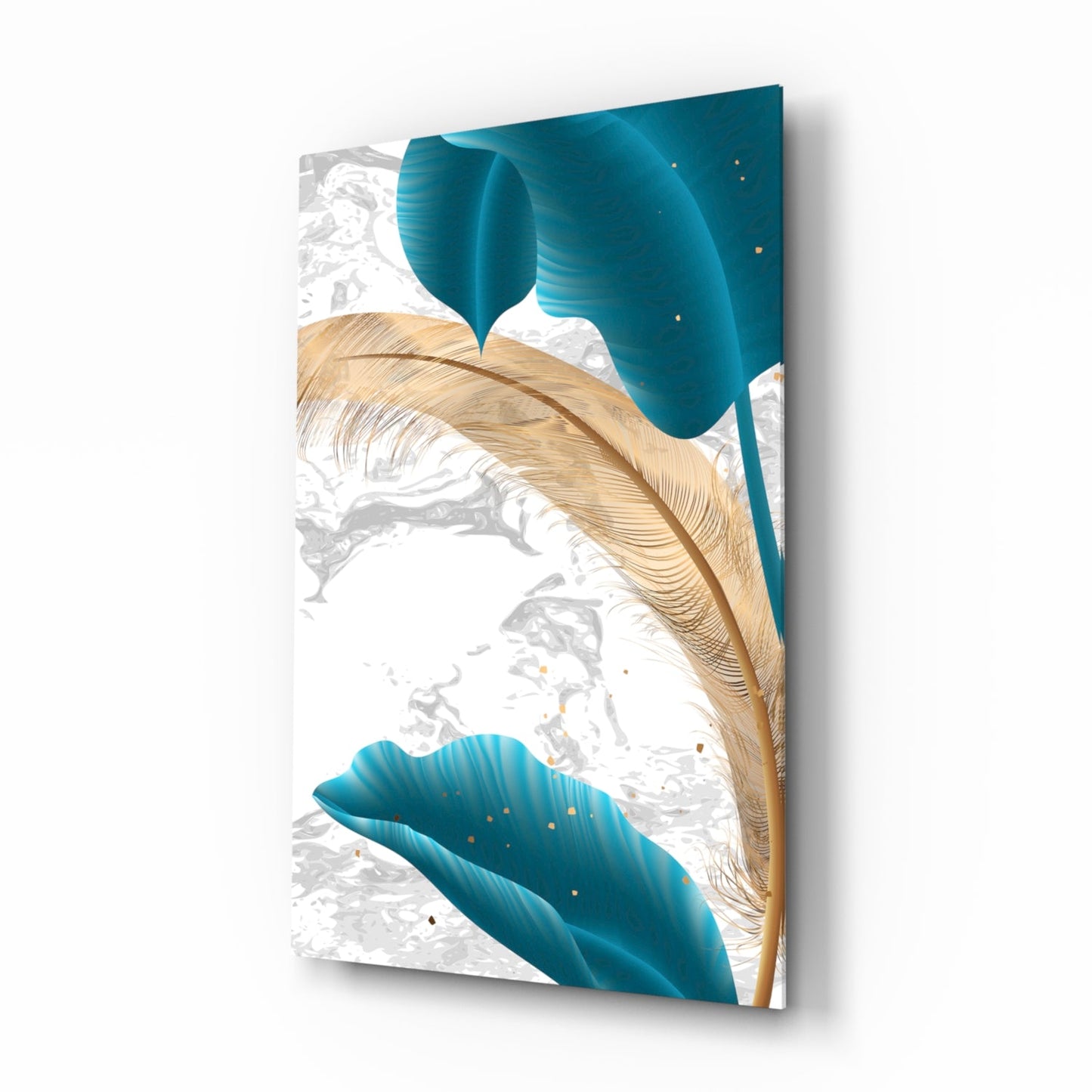 Turquoise Leaves glass wall art floral print
