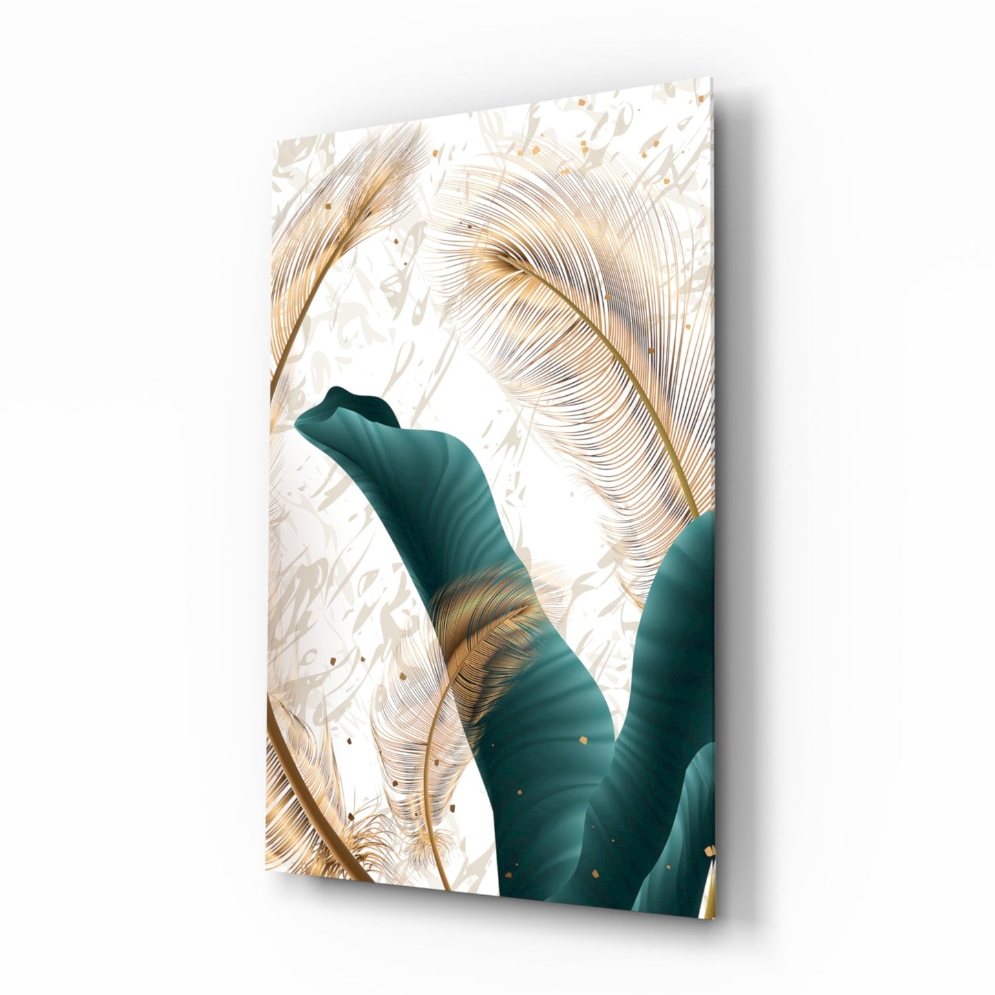 Green leaves glass wall art botanical illustration