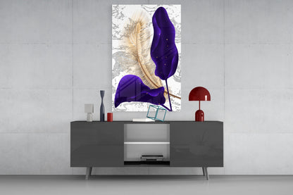 Indigo and Gold Leaves Glass Wall Art