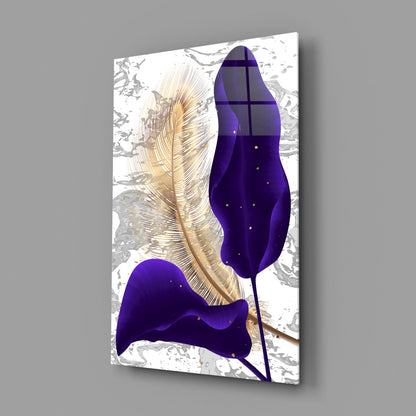 Indigo and Gold Leaves Glass Wall Art