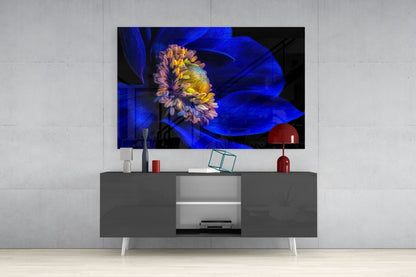 Cobalt Anemone Glass Wall Art