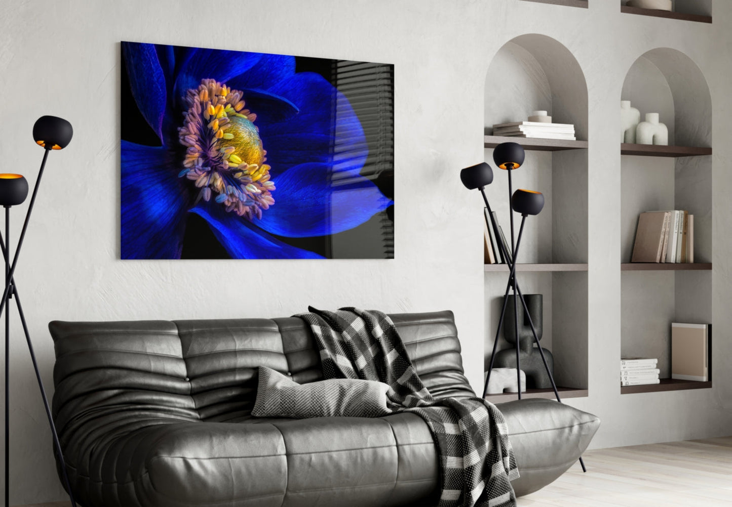Cobalt Anemone Glass Wall Art