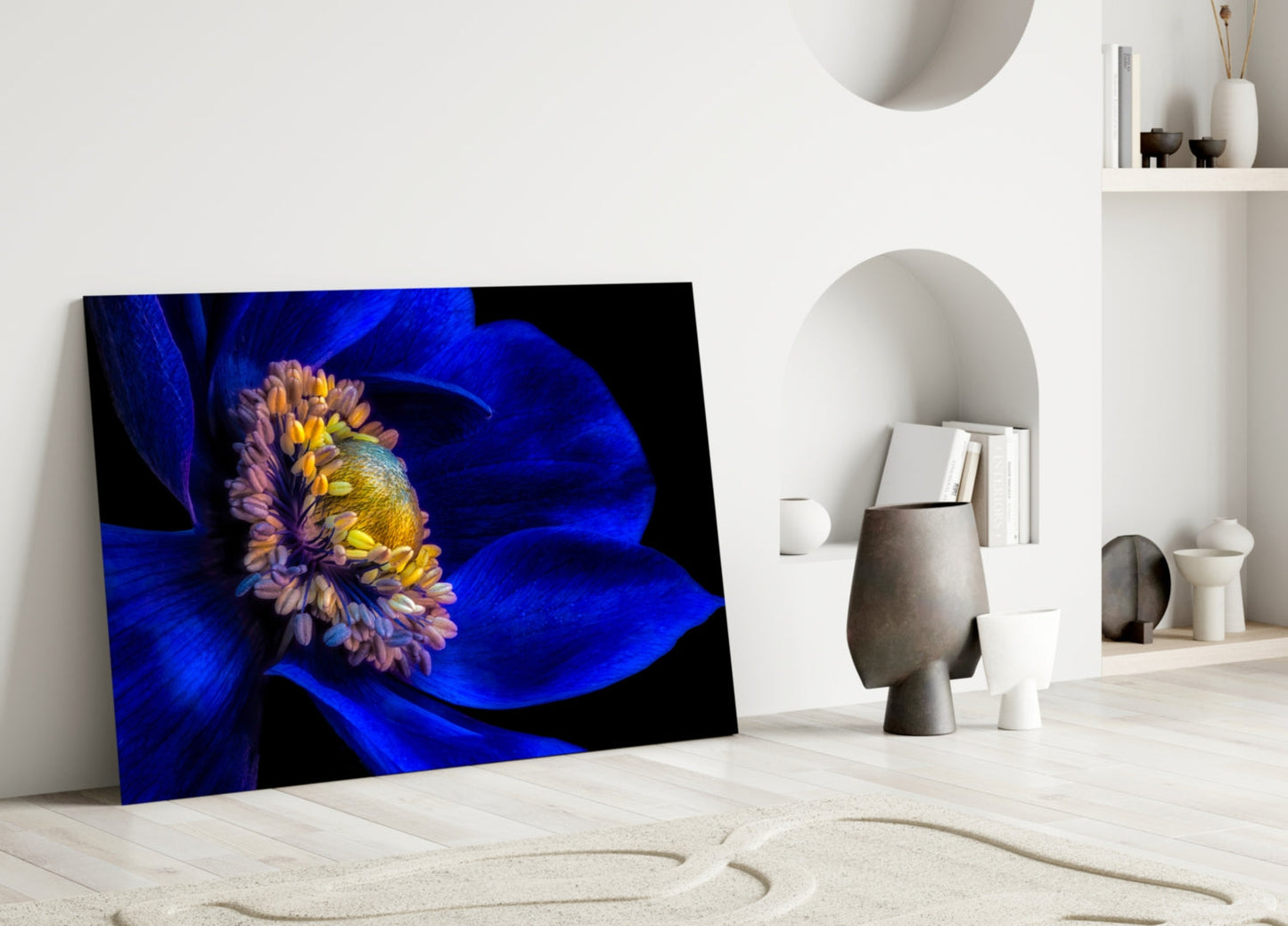 Cobalt Anemone Glass Wall Art