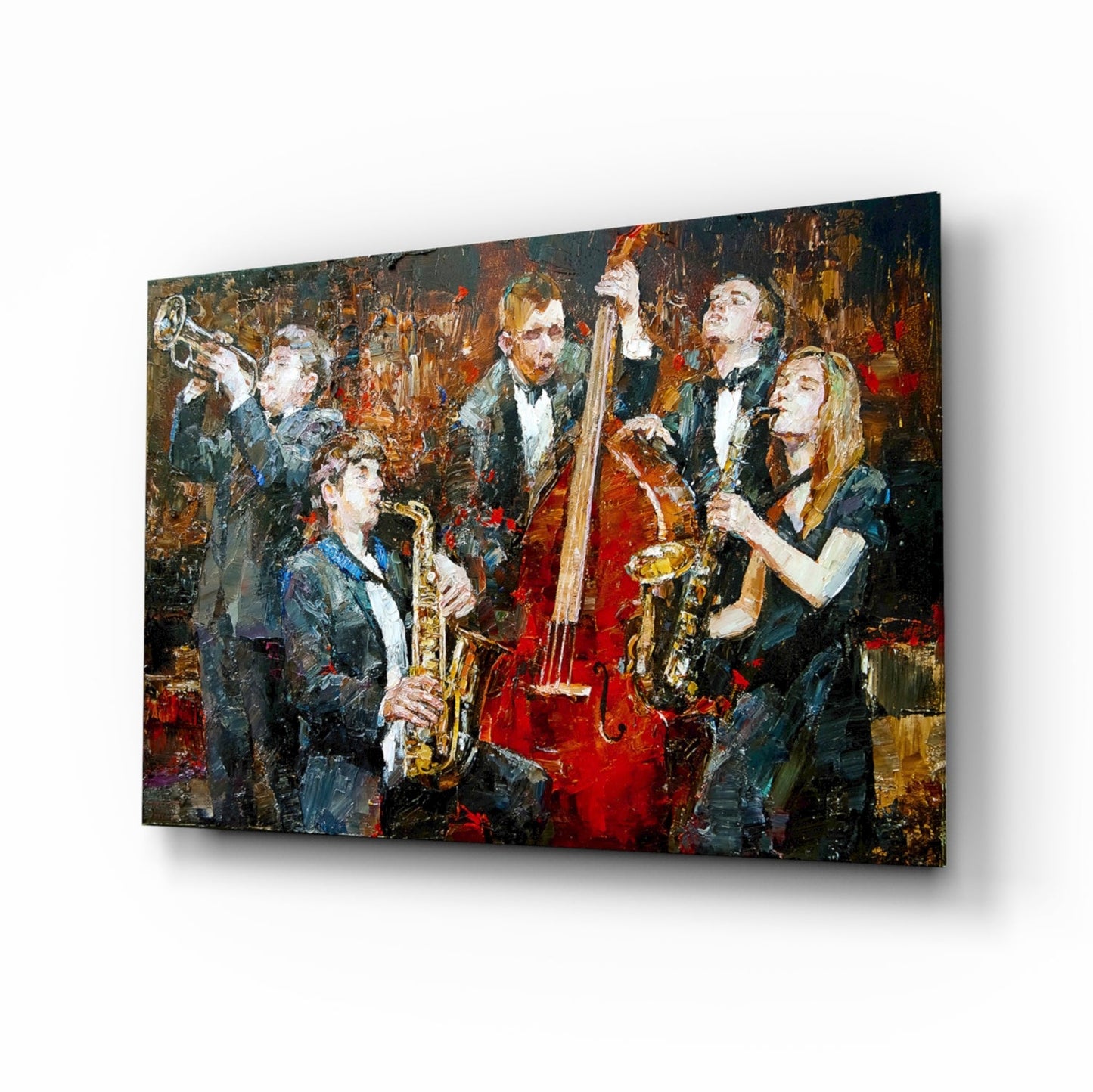 Jazz quartet music group tempered glass wall art