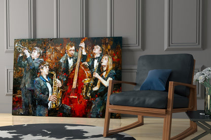 Music Group Jazz Quartet Glass Wall Art