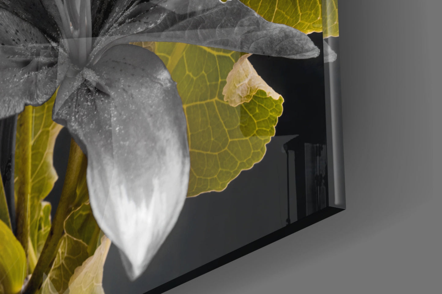 Gold Leaf Lilies On Black Glass Wall Art