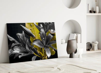 Gold Leaf Lilies On Black Glass Wall Art