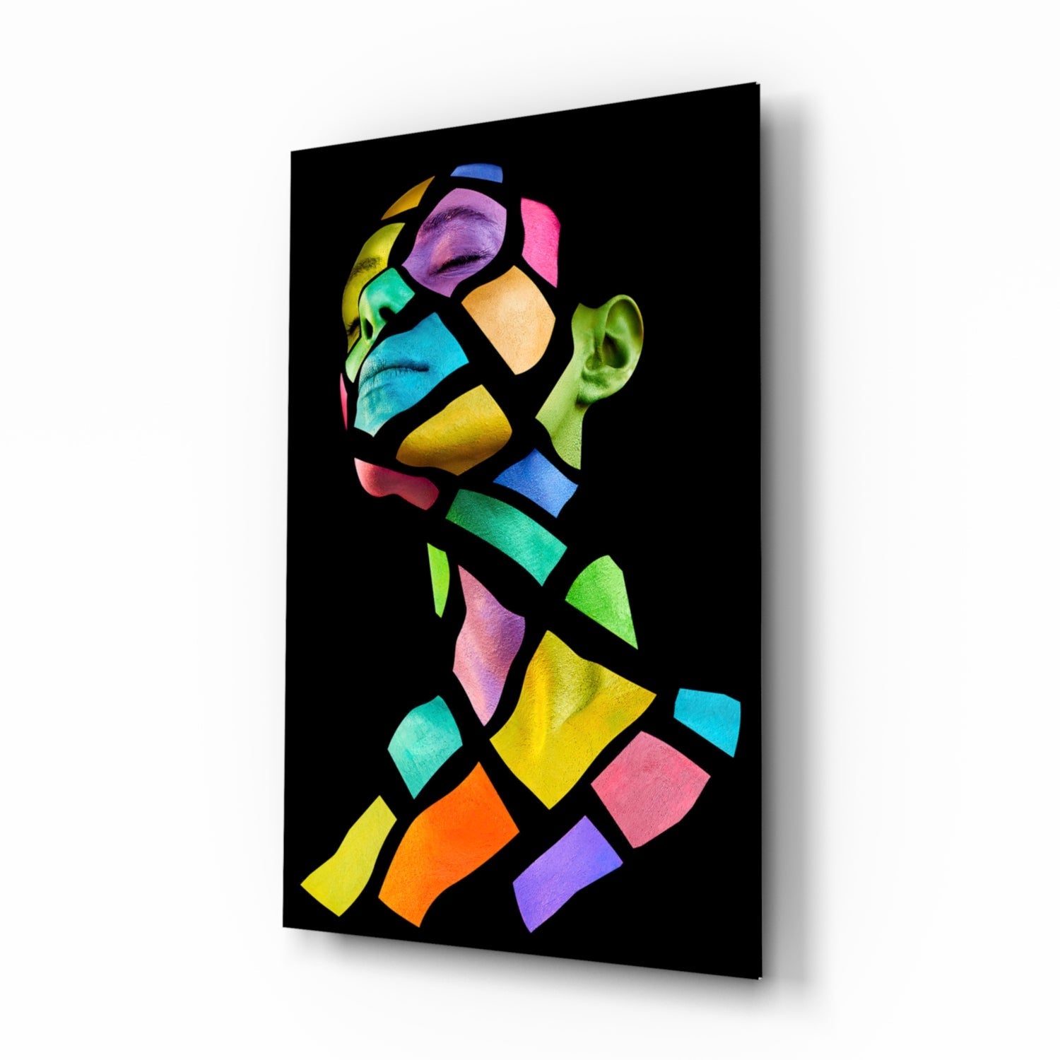 Stained glass mosaic figure wall art in jewel tones