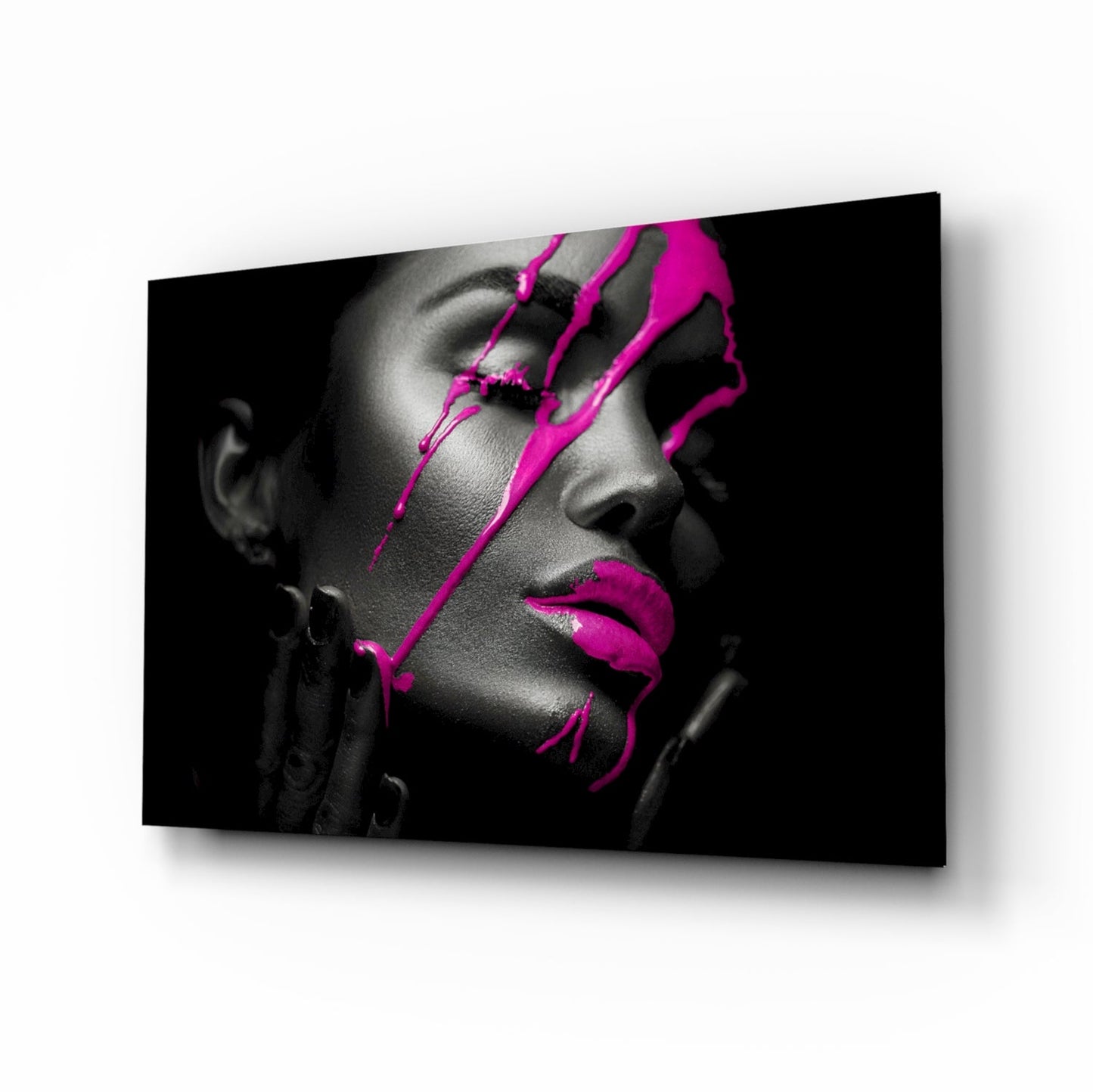 Purple woman portrait glass wall art