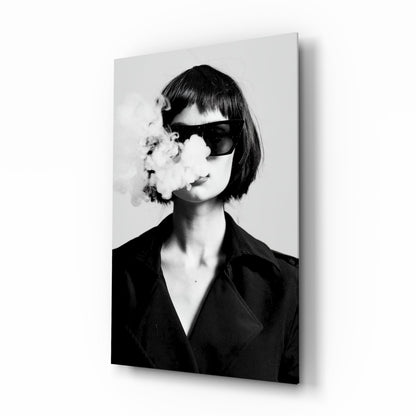 Black and white woman noir portrait glass wall art