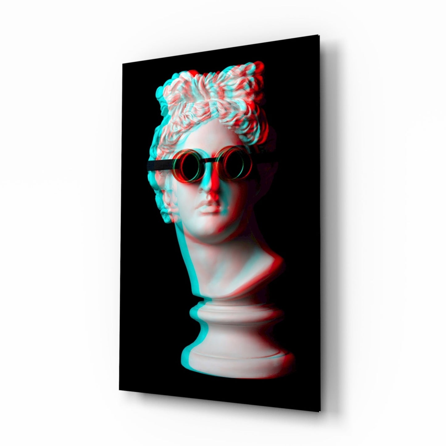 Apollo bust glass wall art in steampunk goggles design