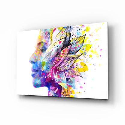 Watercolor Feather Face Glass Wall Art