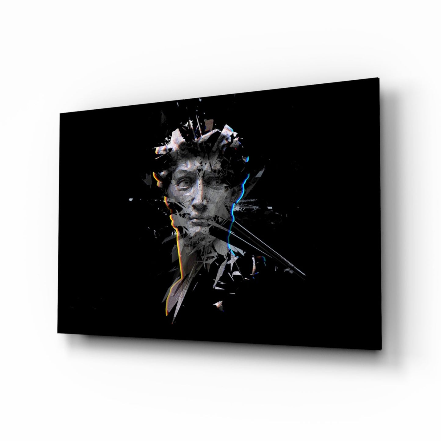 Shattered face low-poly glass wall art