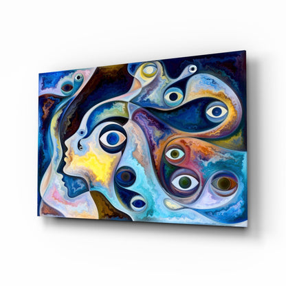 Marbled Eyes abstract glass wall art with surreal eye motifs