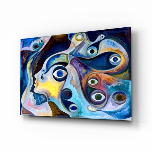 Marbled Eyes abstract glass wall art with surreal eye motifs