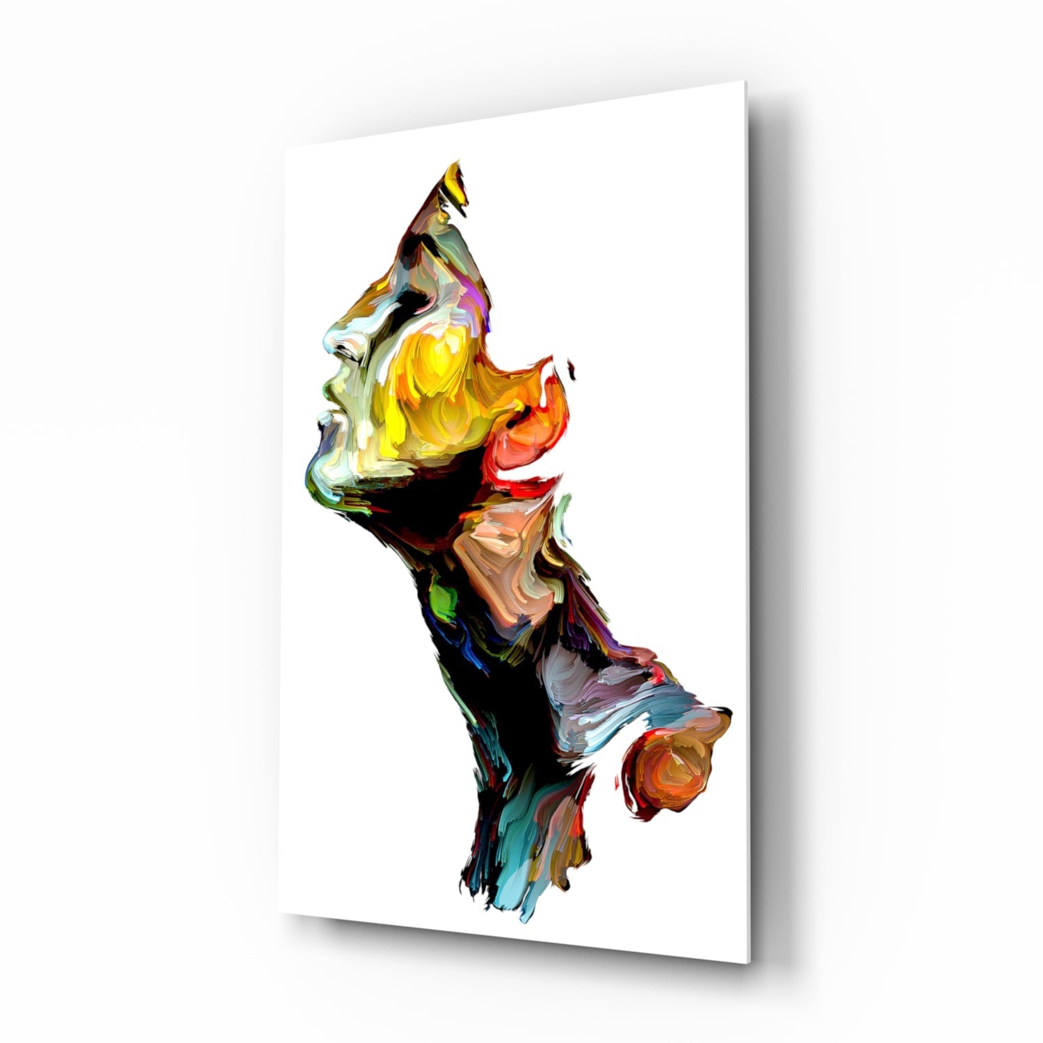 Abstract Portrait Glass Wall Art print in cream and magenta tones