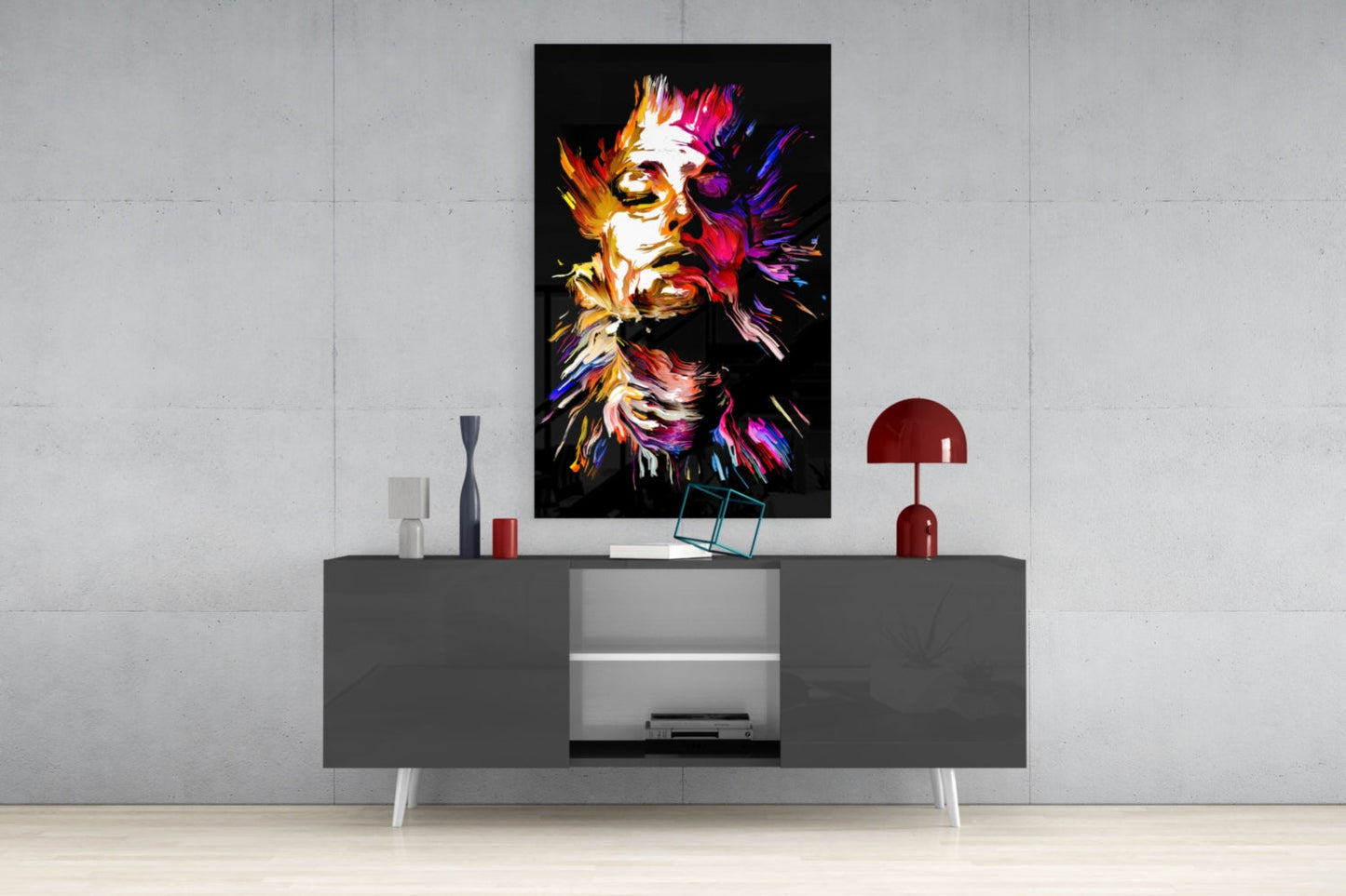 Fiery Portrait Abstract Glass Wall Art