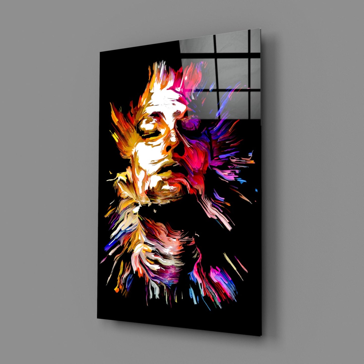 Fiery Portrait Abstract Glass Wall Art