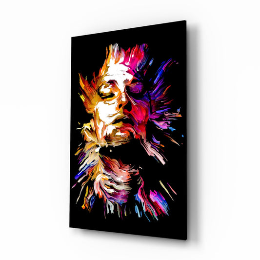Fiery Portrait Abstract Glass Wall Art