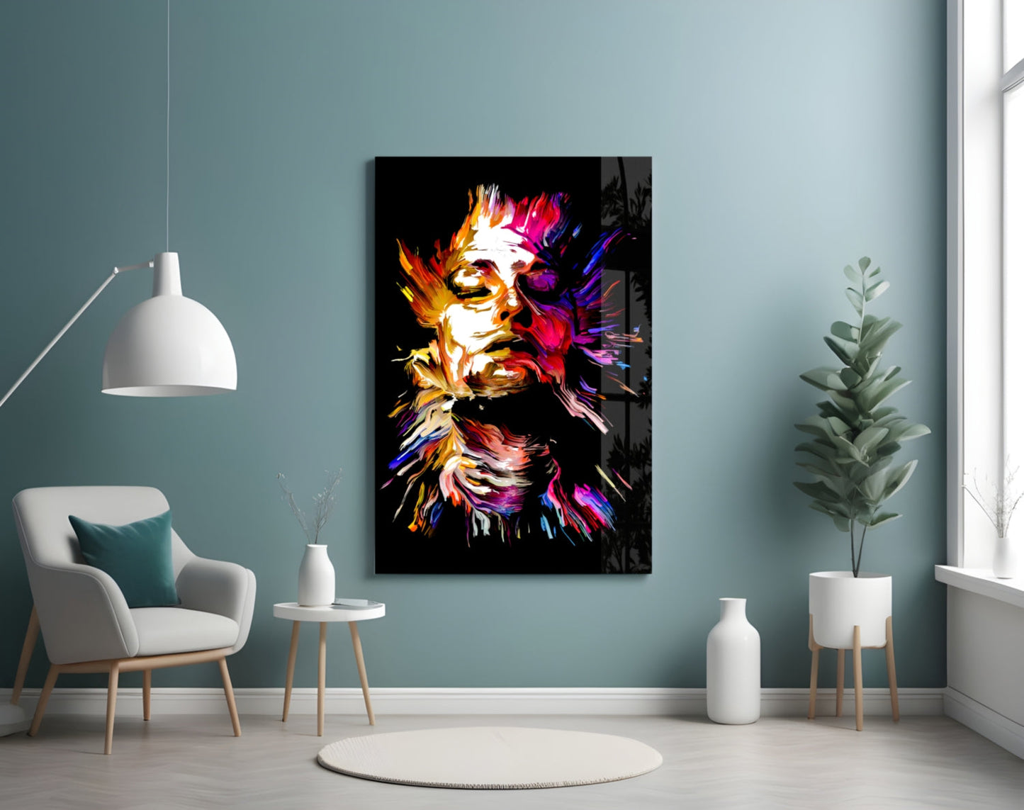 Fiery Portrait Abstract Glass Wall Art