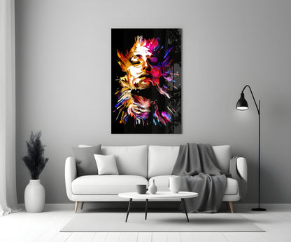 Fiery Portrait Abstract Glass Wall Art