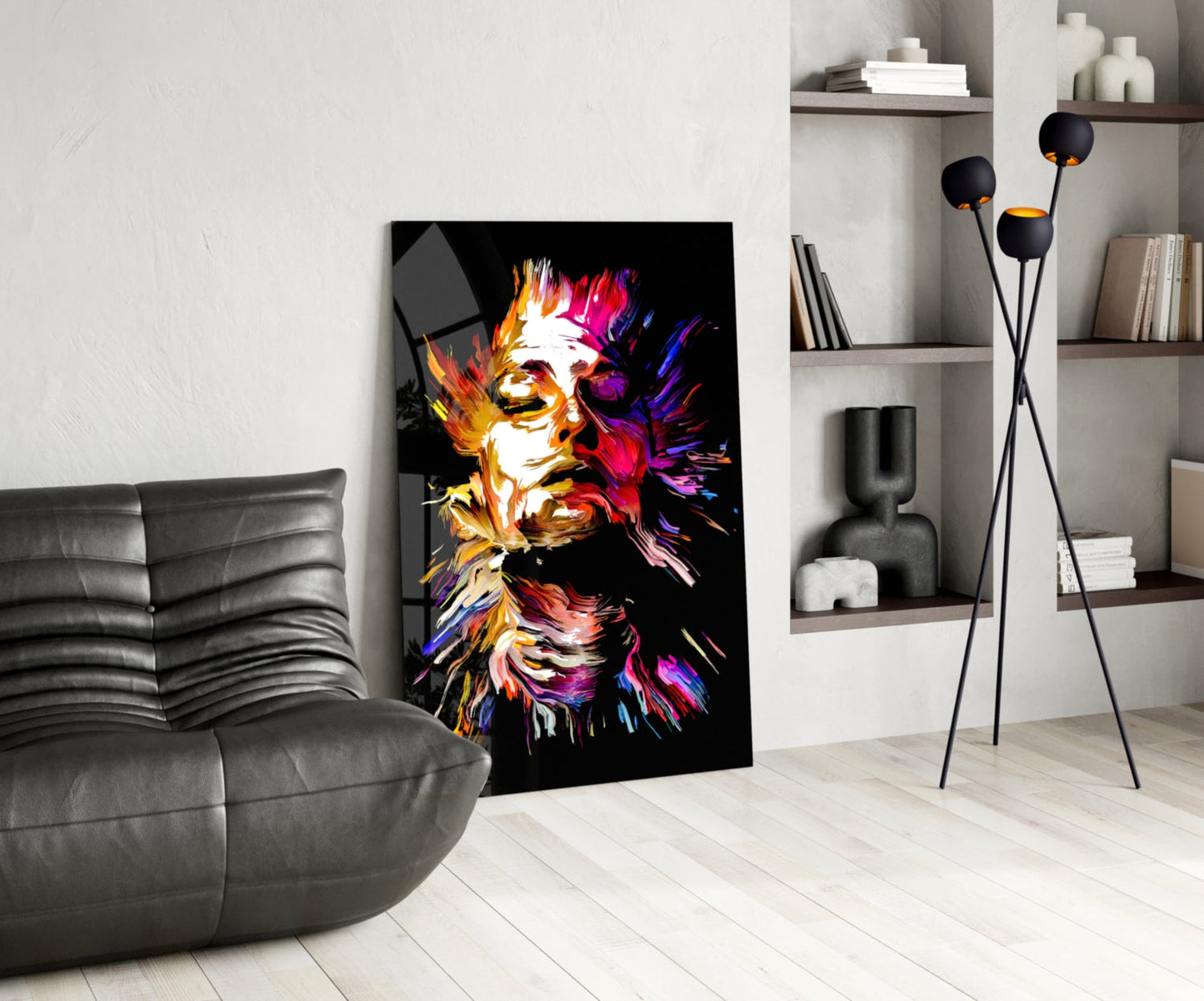 Fiery Portrait Abstract Glass Wall Art