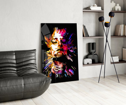 Fiery Portrait Abstract Glass Wall Art