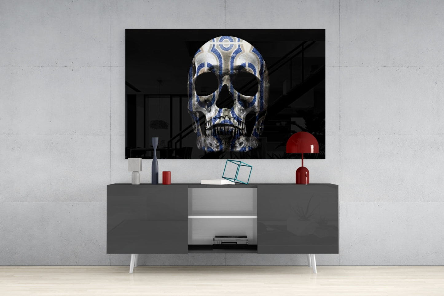 Tribal Pattern Skull Glass Wall Art