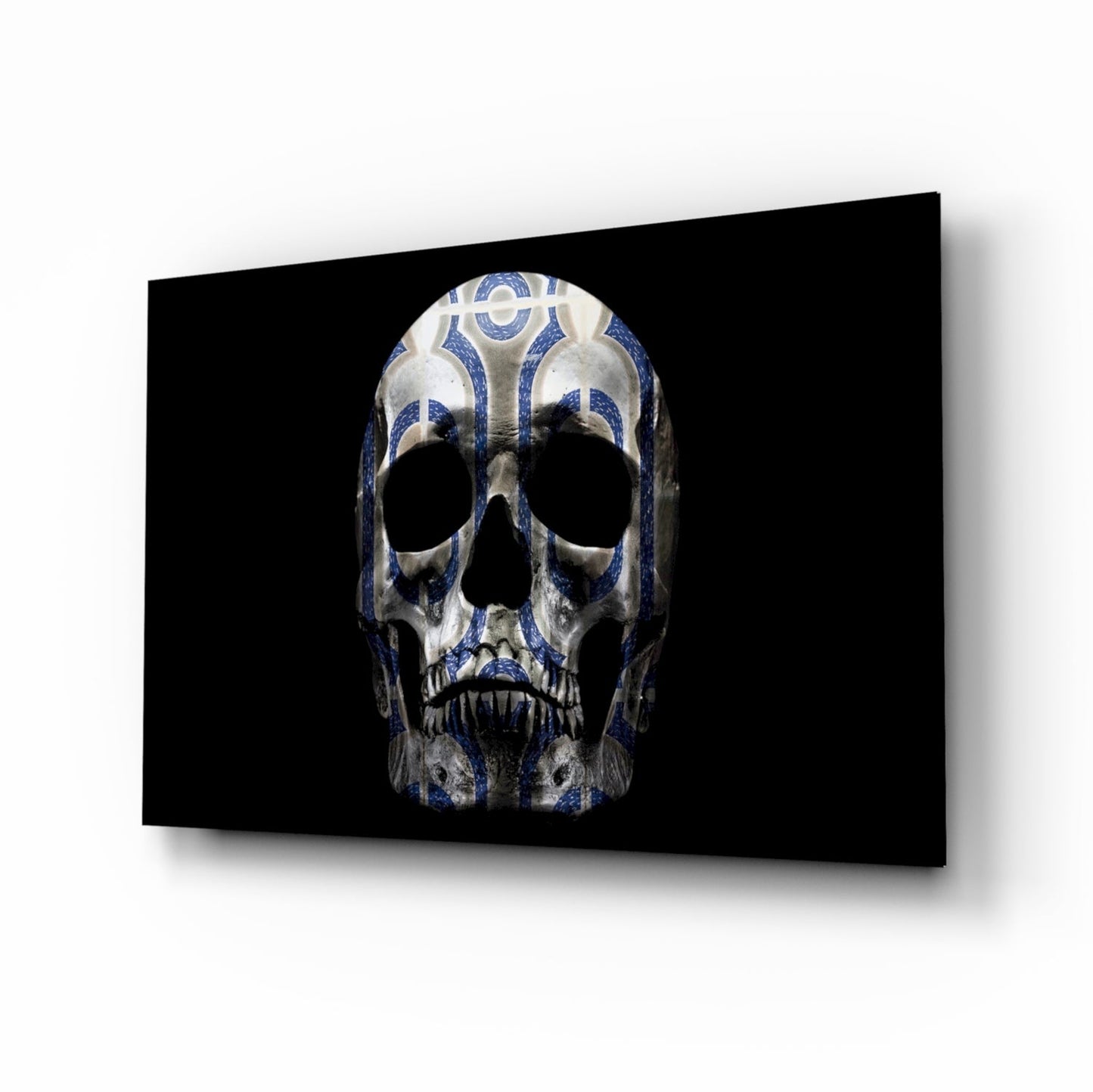 Tribal pattern skull glass wall art gothic design