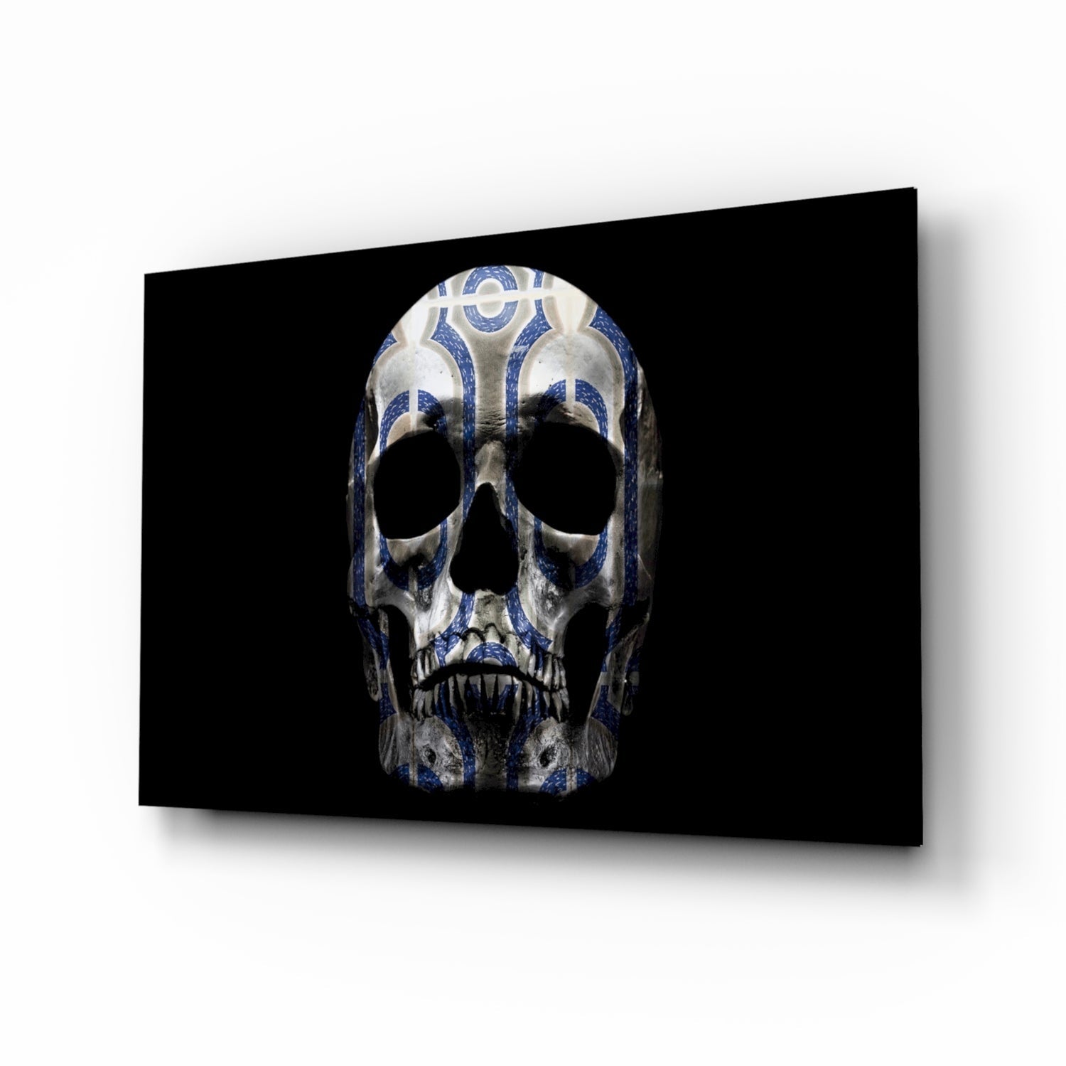Tribal pattern skull glass wall art gothic design