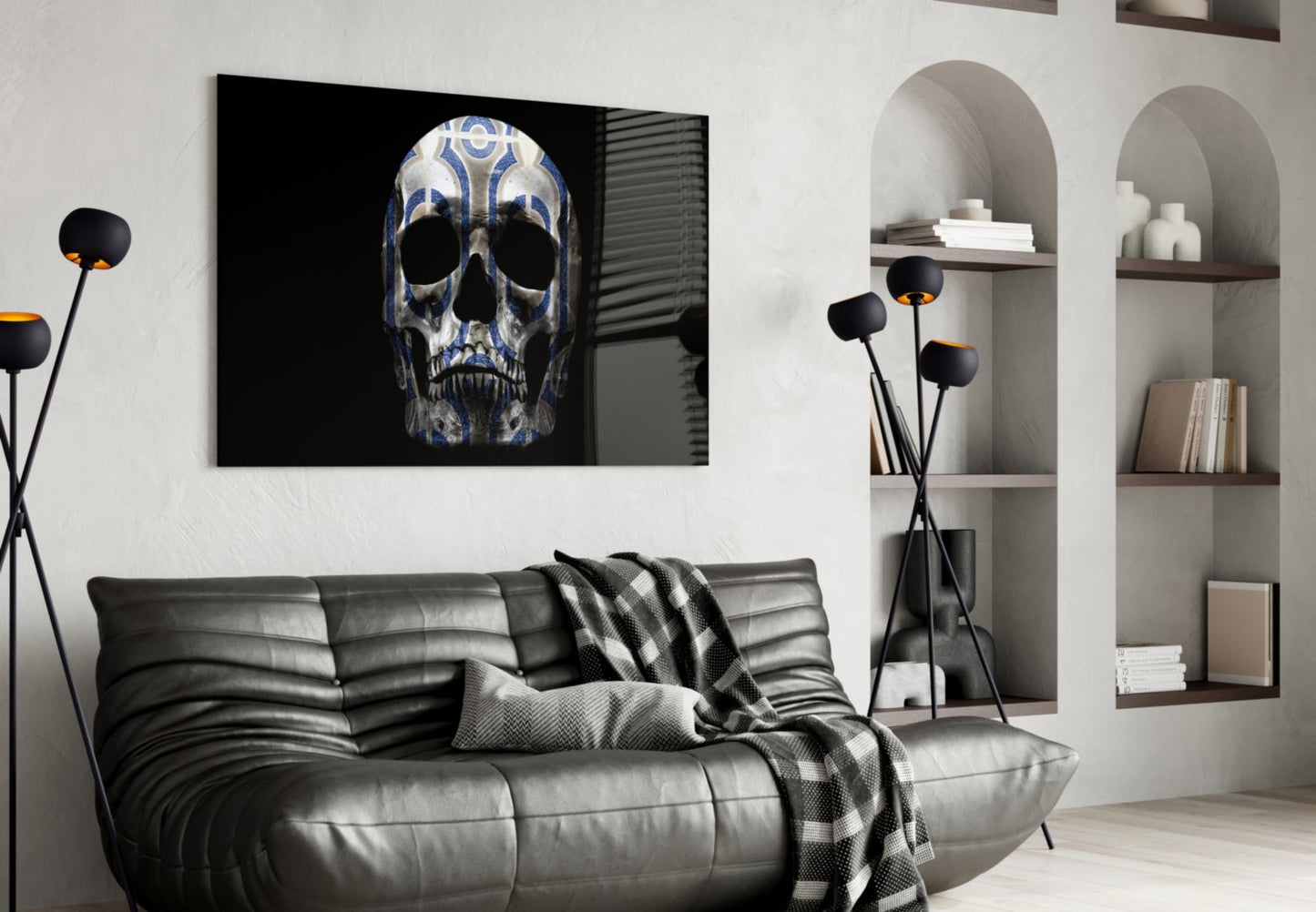 Tribal Pattern Skull Glass Wall Art