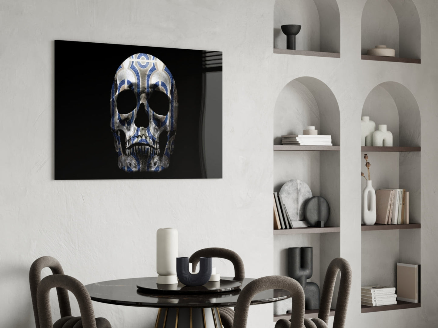 Tribal Pattern Skull Glass Wall Art