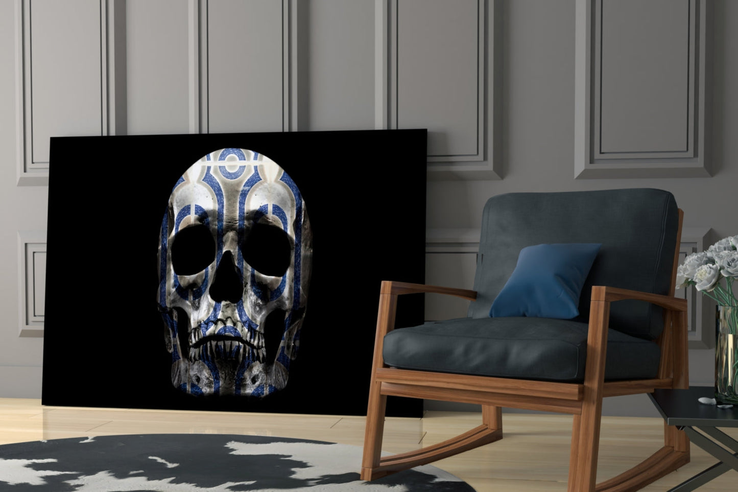 Tribal Pattern Skull Glass Wall Art