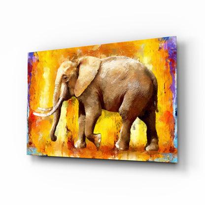 Golden Yellow Oil Painting Elephant glass wall art wildlife print