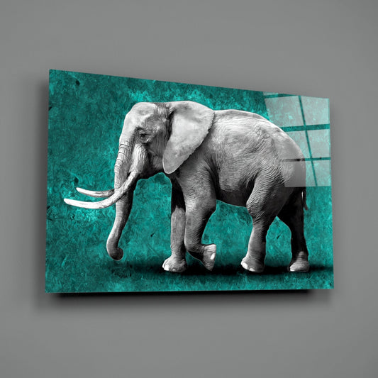 Teal Elephant Glass Wall Art