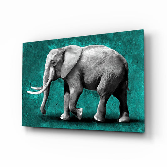 Teal elephant glass wall art selective color charcoal and teal tempered glass