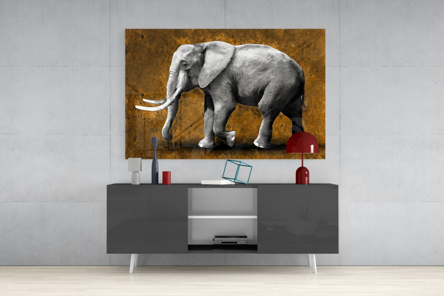 Amber Elephant Glass Wall Art