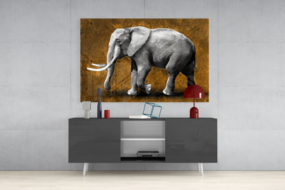 Amber Elephant Glass Wall Art