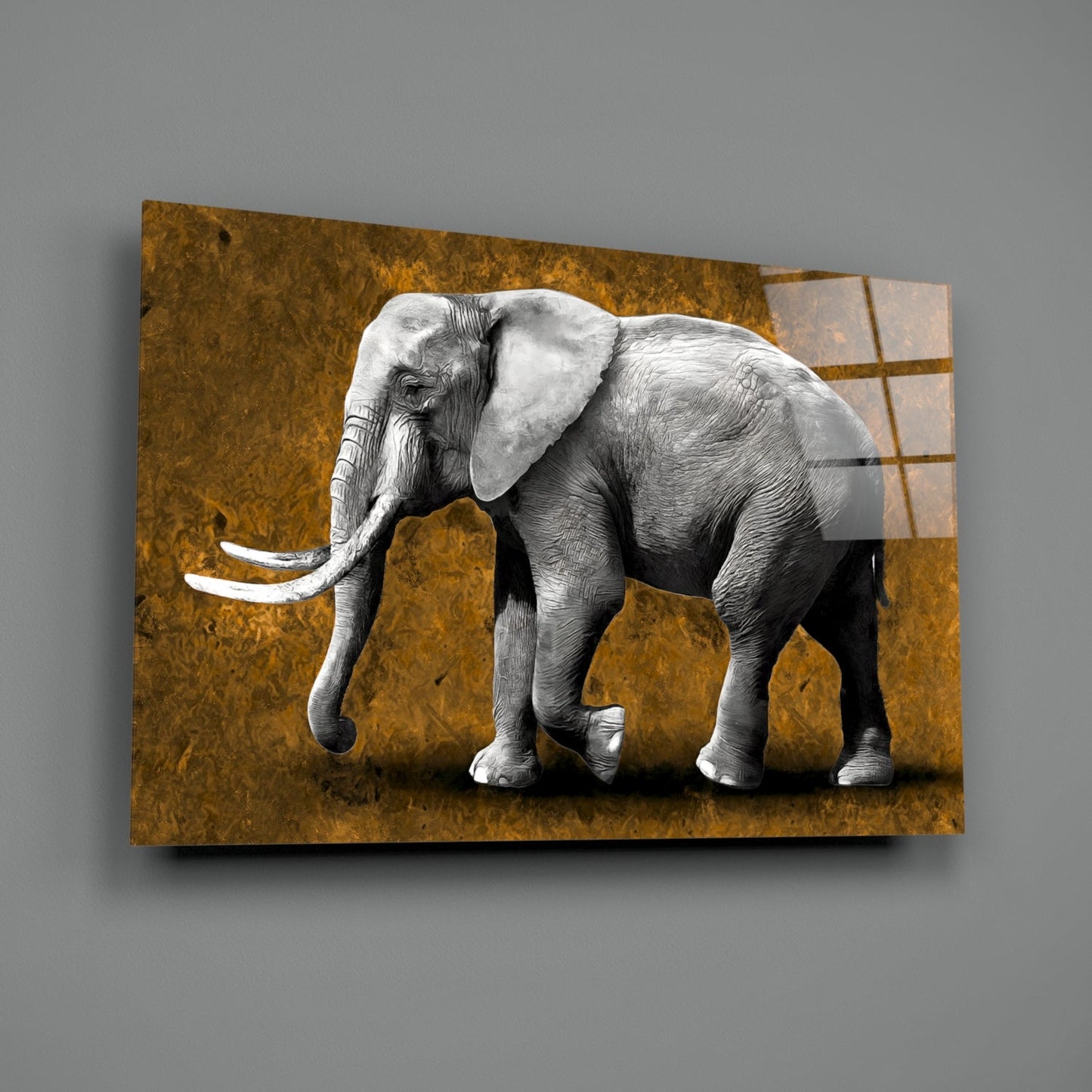 Amber Elephant Glass Wall Art