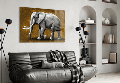 Amber Elephant Glass Wall Art