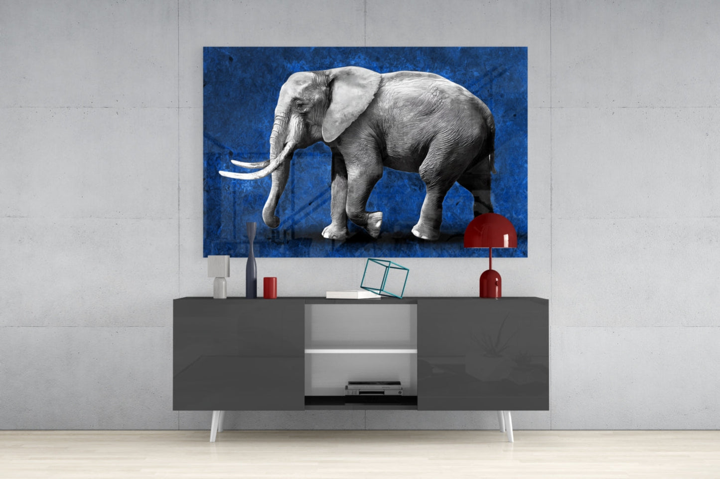 Cobalt Elephant Glass Wall Art