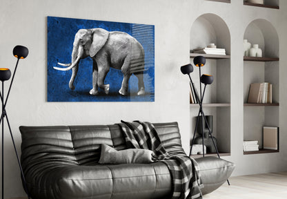 Cobalt Elephant Glass Wall Art
