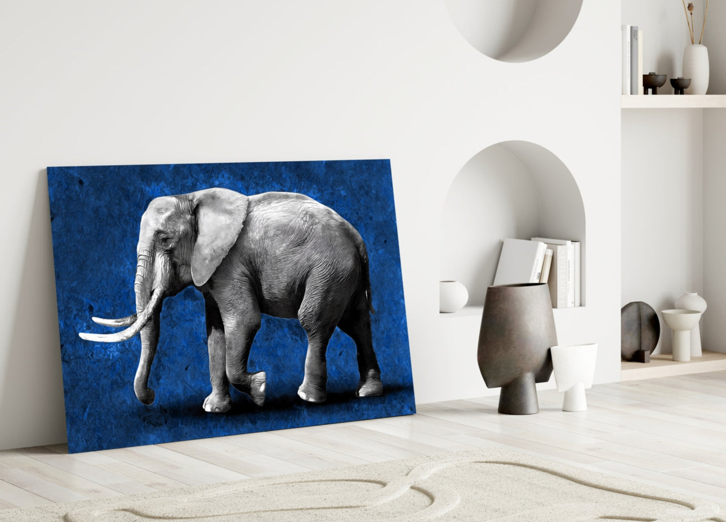 Cobalt Elephant Glass Wall Art