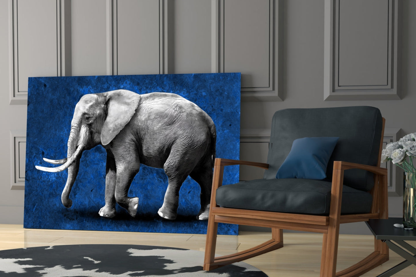 Cobalt Elephant Glass Wall Art