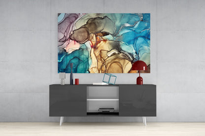 Blue Amber Alcohol Ink Marble Glass Wall Art