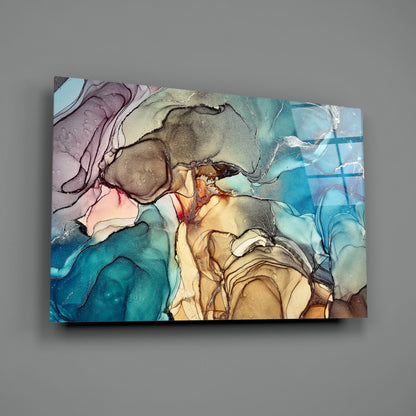 Blue Amber Alcohol Ink Marble Glass Wall Art