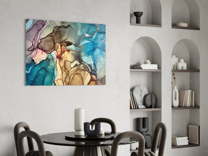 Blue Amber Alcohol Ink Marble Glass Wall Art