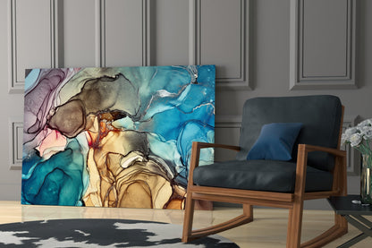 Blue Amber Alcohol Ink Marble Glass Wall Art