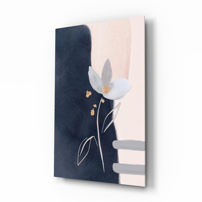 Navy blush abstract flower glass wall art